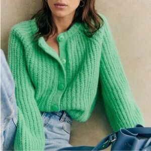 Sezane Emile Green Cardigan Sweater